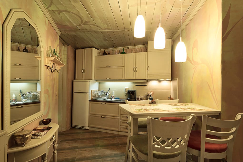 Studio kitchenette and dining table