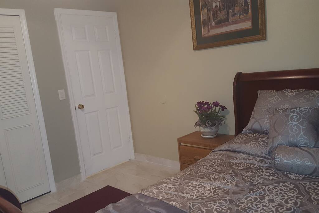 Large closet, with hangers, iron, ironing-board and blow dryer in your room.
