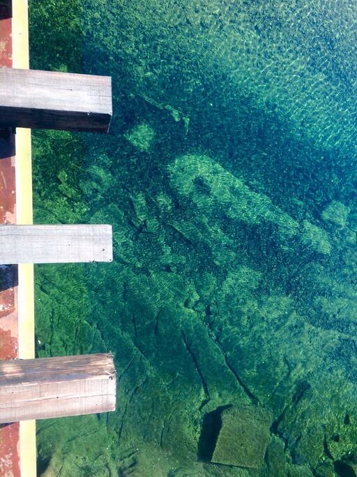 Famous turquoise waters of the Ozarks. View of the South Sylamore Creek from the Swinging Bridge in Alison, AR, just down the road.