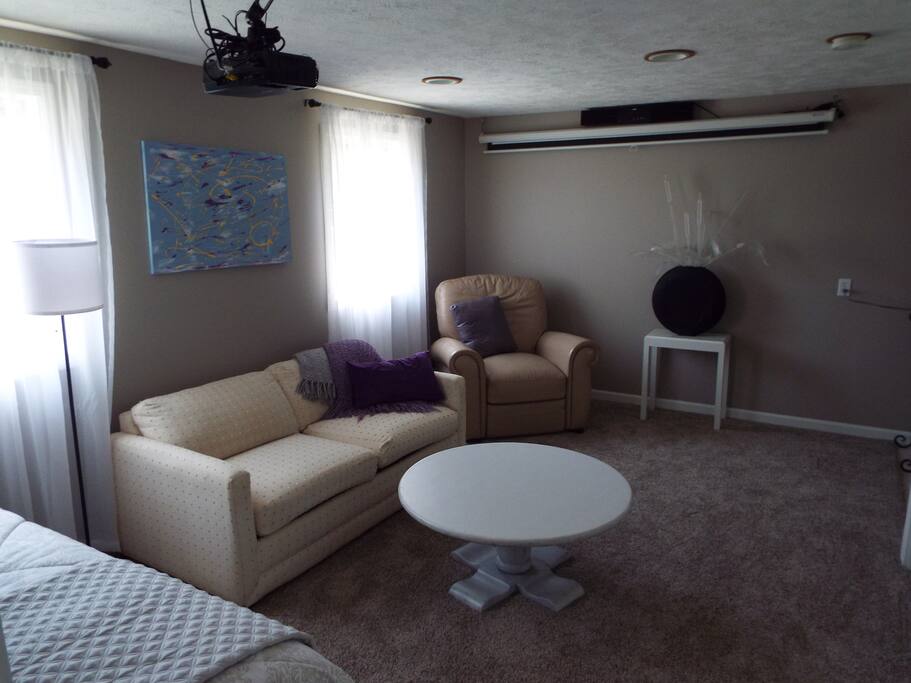 Comfortable sitting area with a pull-out couch.