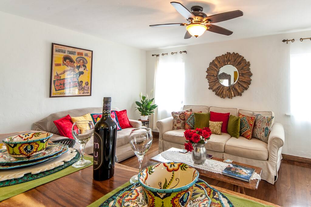 Living Room, larger sofa has pull out bed (home sleeps 4-king bed in bedroom)