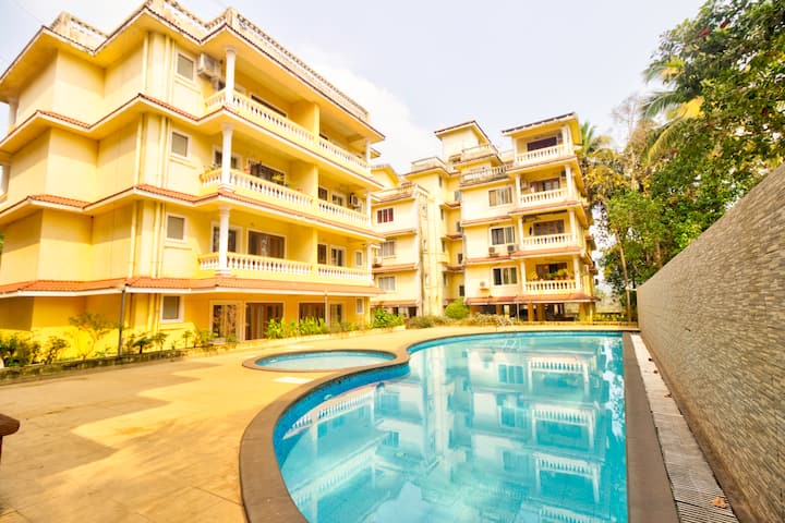 Comfortable 1 Bhk Pool View Apt Near Calangute - 고아