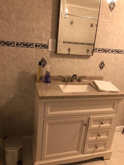 Master bathroom vanity, soap supplied