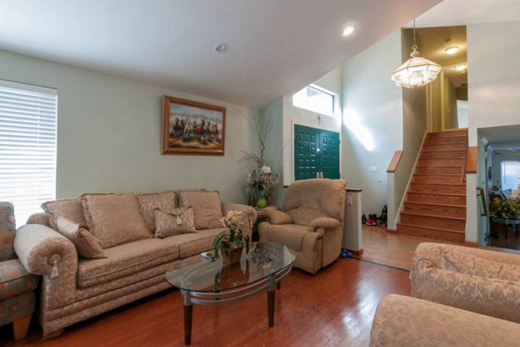 Stairs to the room (on the left).