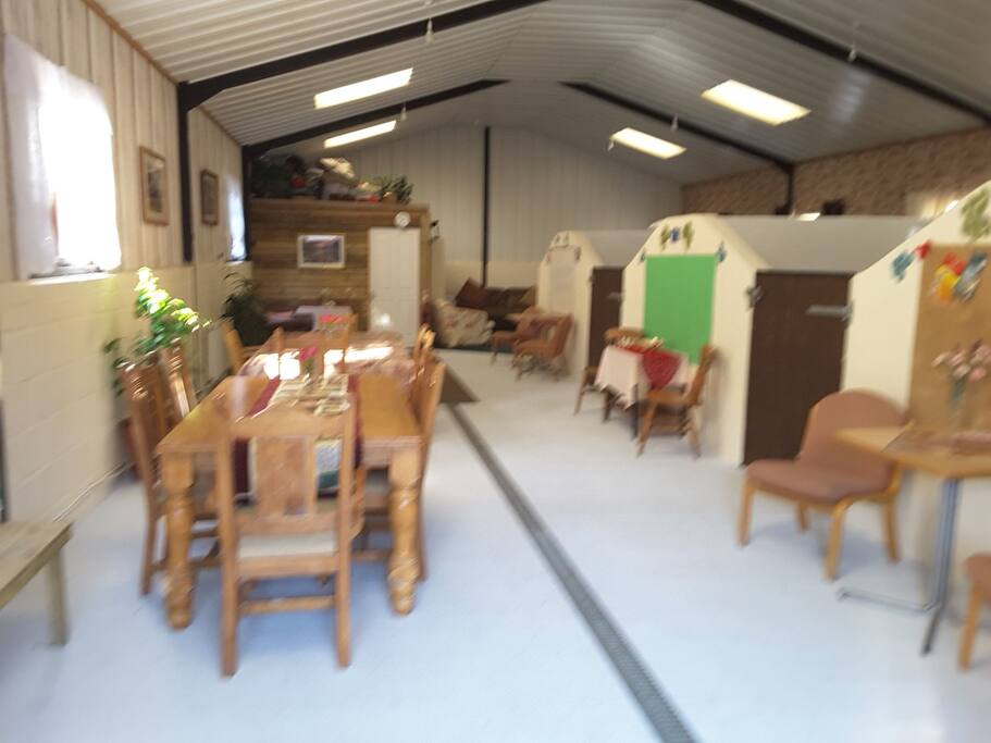 Bunkhouse accommodation, plenty of room with a lounge area at the other end, complete with a wide choice of movies, should you need the tv for entertainment.