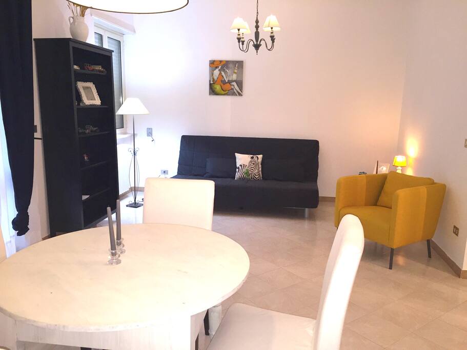 Living Room, bright and big with a new and big sofa-bed for two people