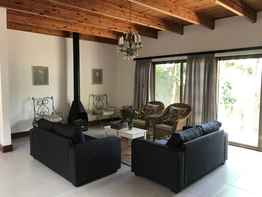 Living room with fire place and DSTV