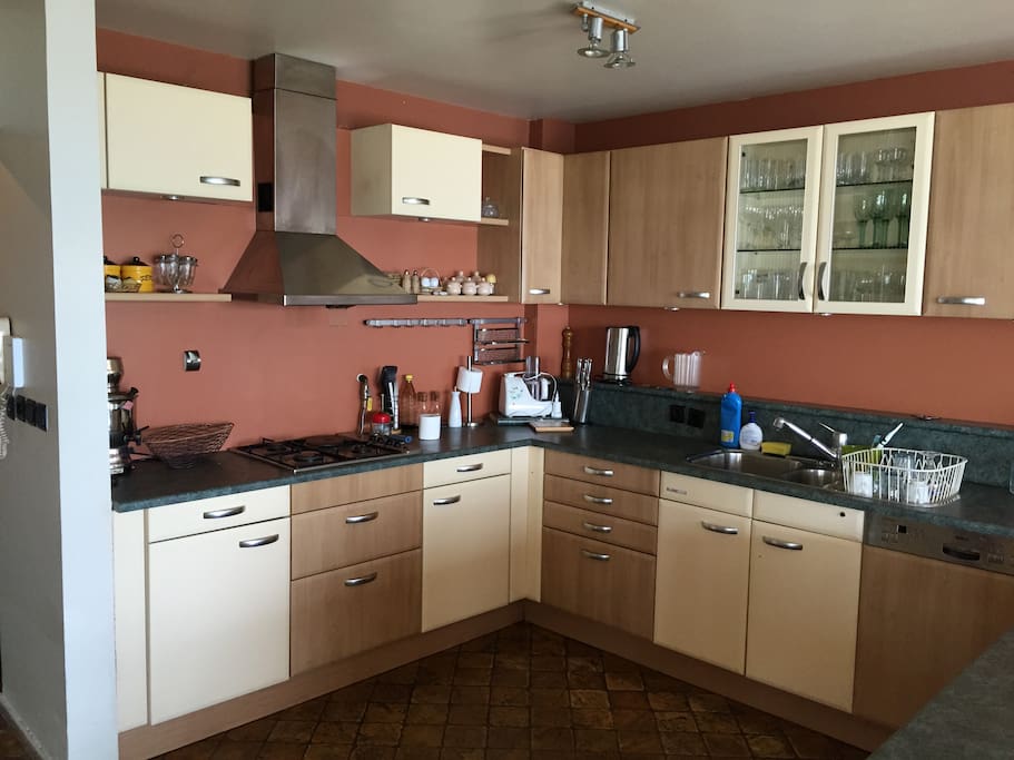 Spacious kitchen with a bar