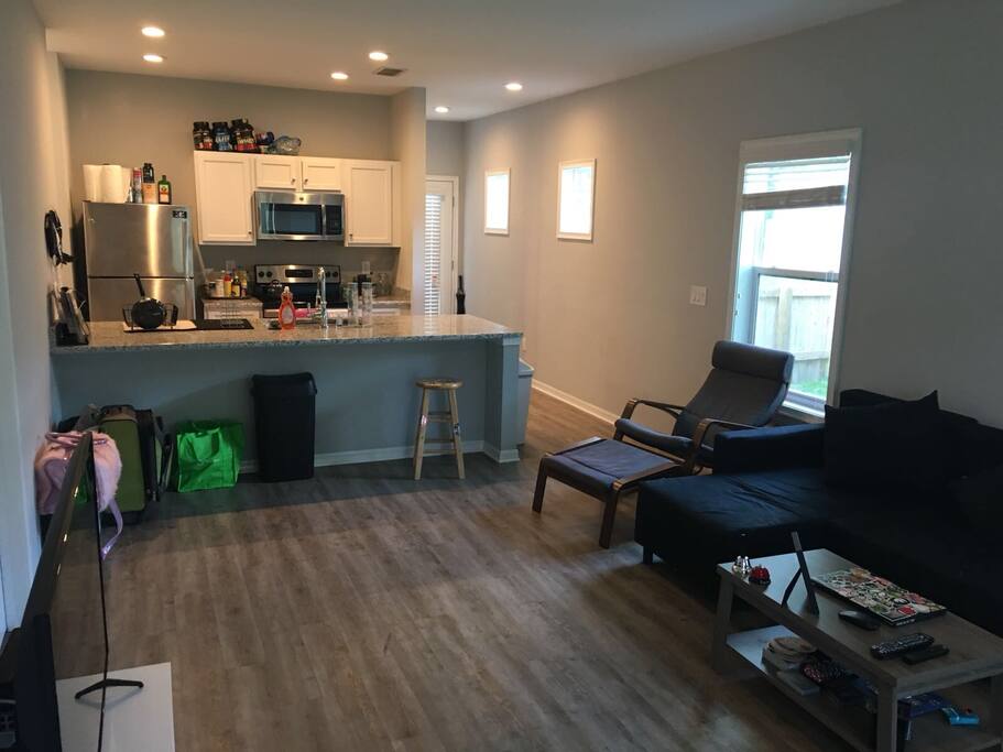 Living room - with sofa bed - and kitchen (shared space).
