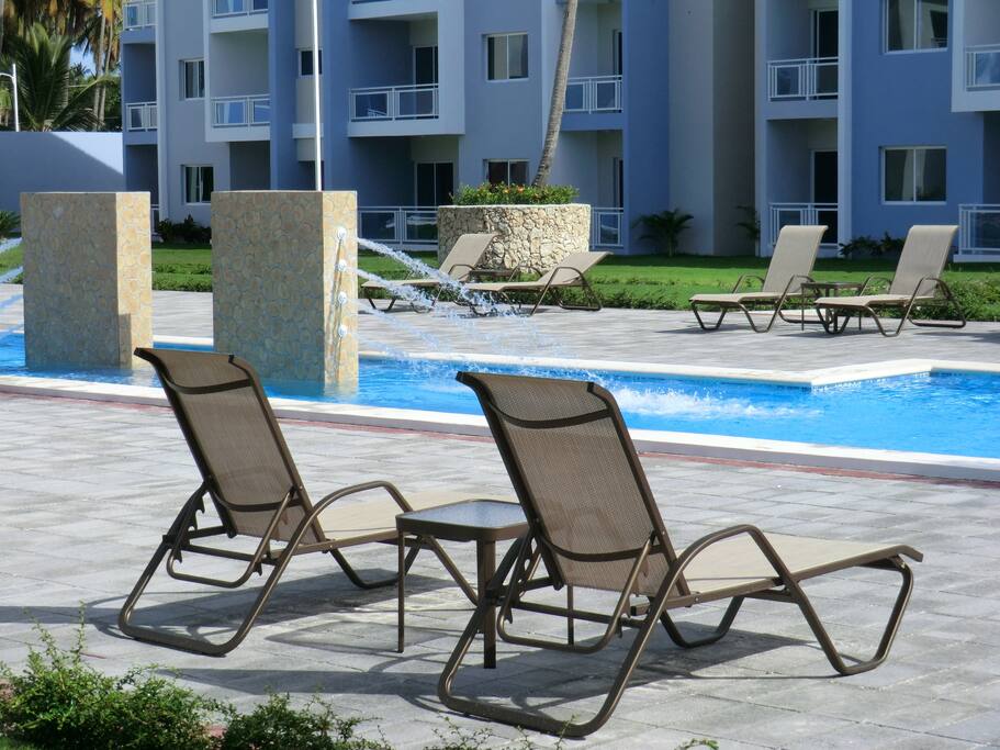Lounge chairs provided here at the pool
