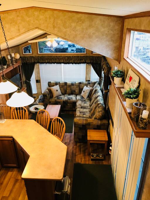 The open floor concept and lofted ceilings make this tiny home a spacious retreat