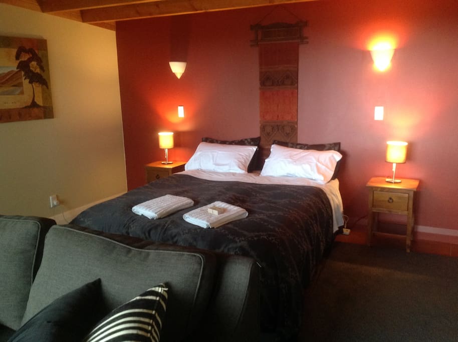 The comfortable queen bed