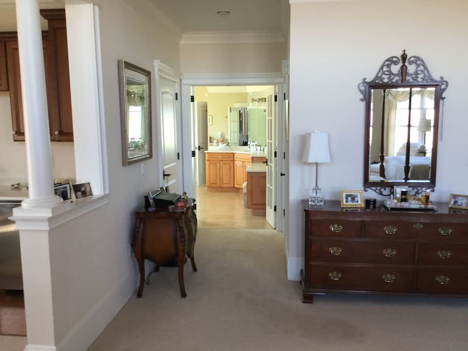 View from bedroom into private bath