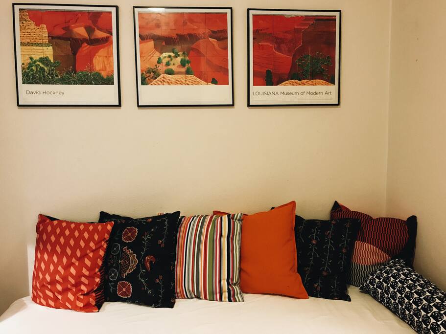The bed in the guest room