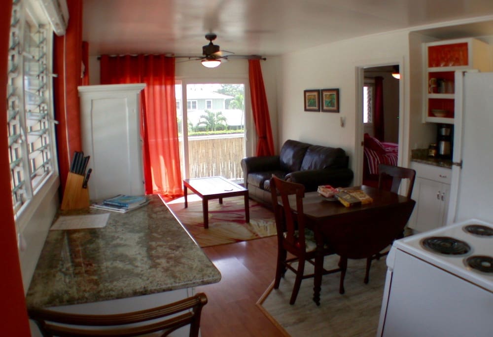Plenty of counter space and storage in this updated fully equipped kitchen.