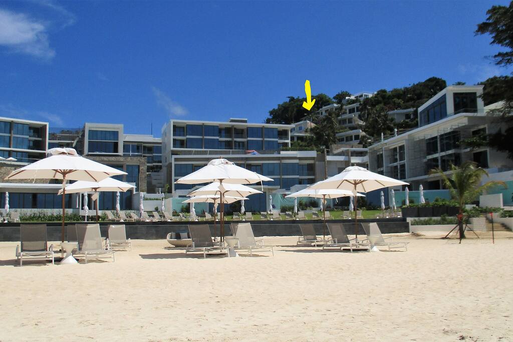 our villa view from Beach ( s. yellow arrow )