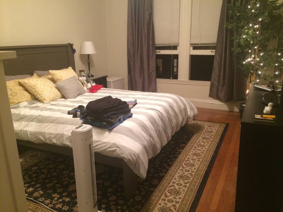 Spacious bedroom. Queen size bed, 2 nightstands, 60" TV