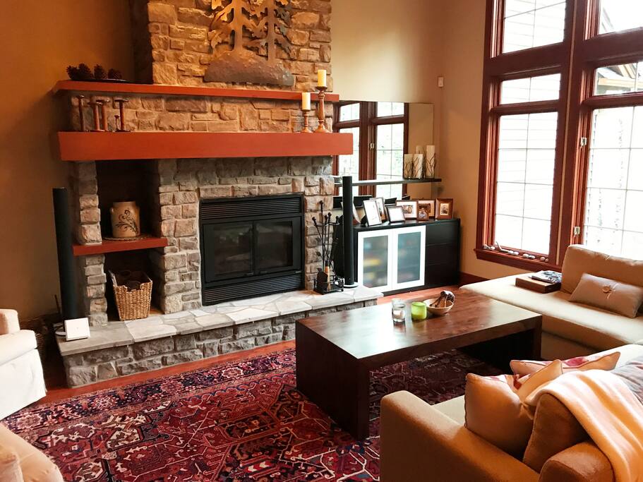 Living Room with Wood Burning Fireplace