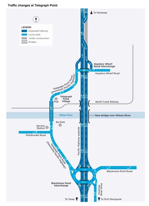 New directions as of December 2017. Pembrooke Rd has Wauchope sign.