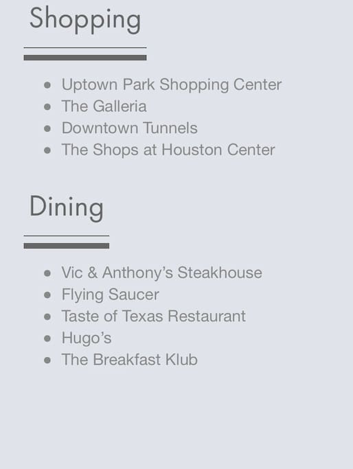 Plenty to do in uber and walking distance.
**google Houston galleria area