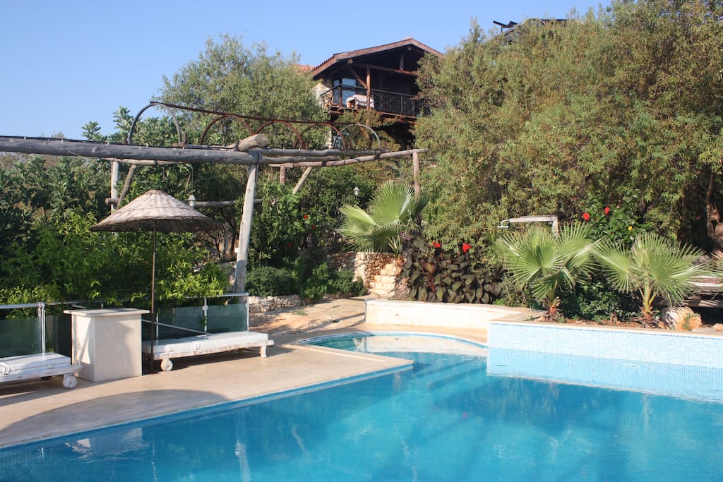 From the private swimming pool looking up to 3-level Villa.