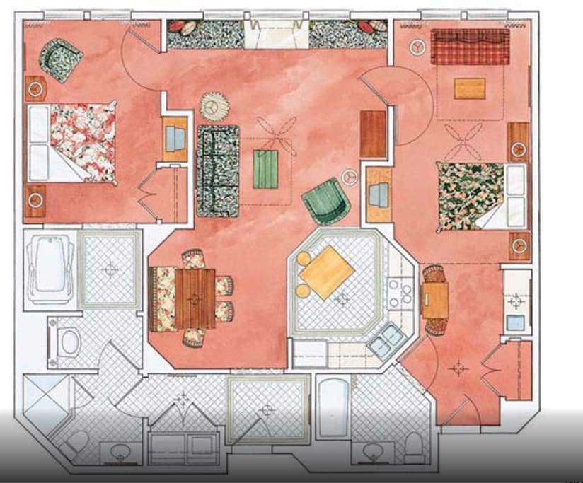 Luxury condo layout, shows King bed area, lounge area and separate private/lock off area with its own facilities. Also shows location of two sofa beds for additional guests.
FOR MORE PHOTOS SEE THE HOTEL WEBSITE....https://www.marriott.com/hotels/hotel-photos/slcvi-marriotts-summit-watch/