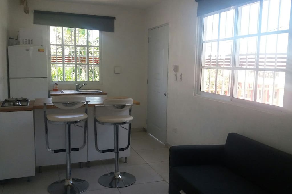 Sala con esquina cocina y sofa cama