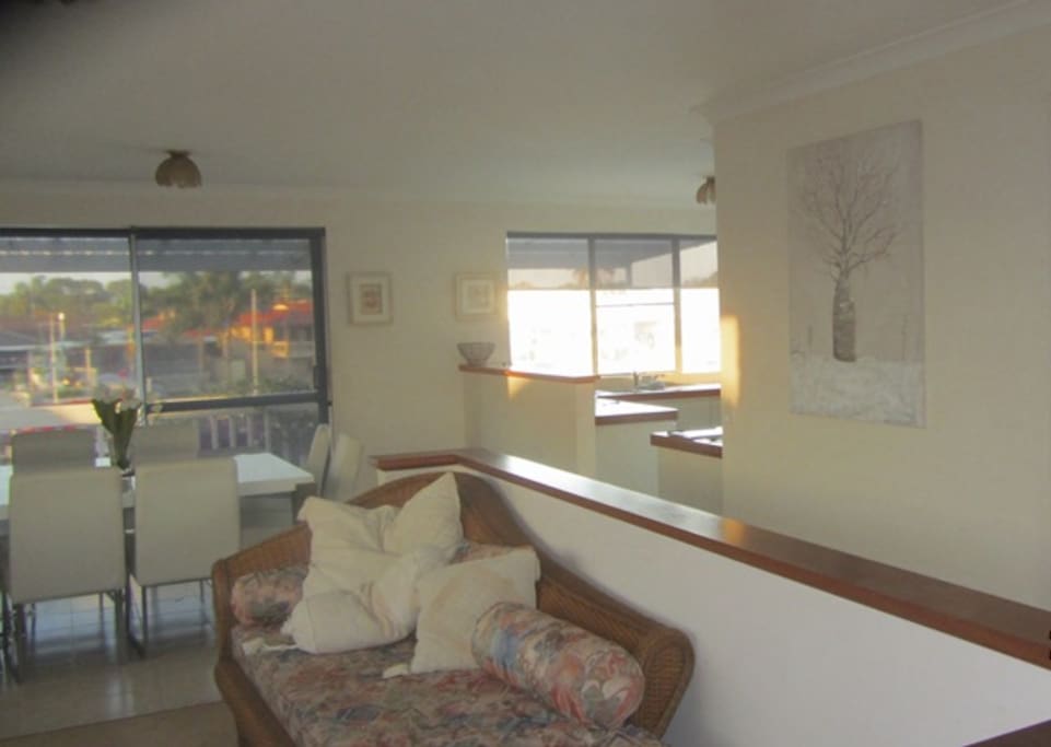 lounge to kitchen and dining