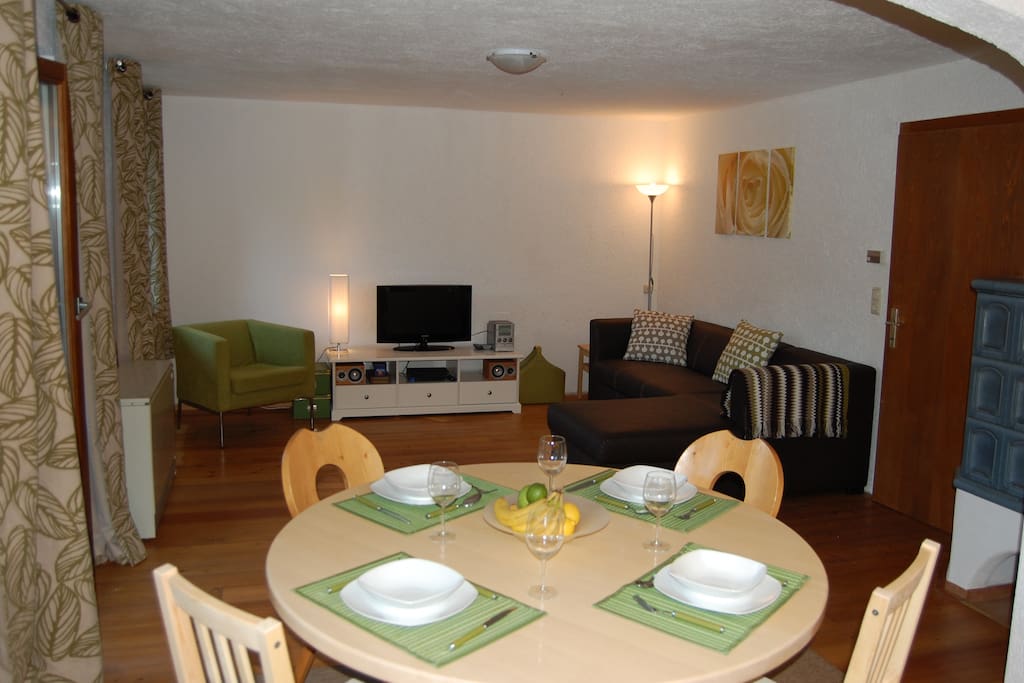 Dining table and lounge (with sofabed)