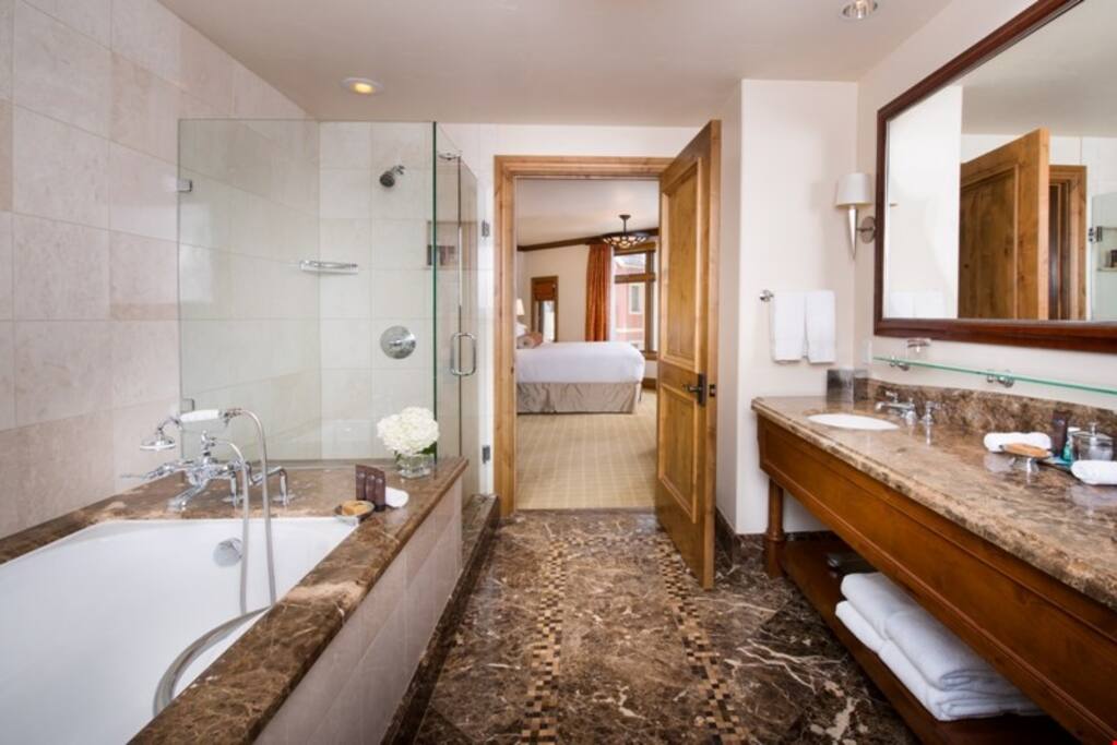 Get ready for the day ahead in the large and bright bathroom.