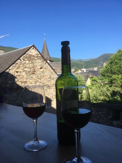 Enjoy a glass of wine and the mountain views from the balcony