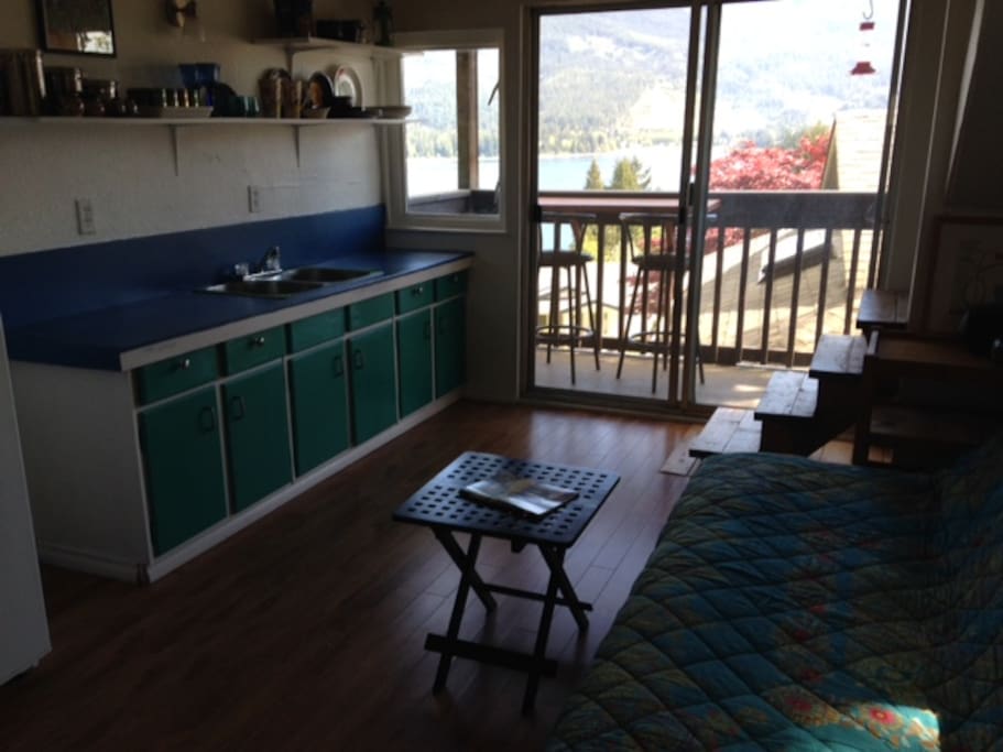 Main floor of the cabin with futon couch