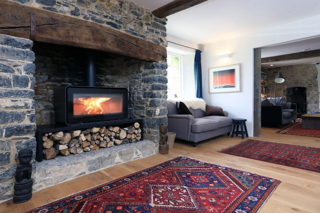 Spacious and peaceful living room with feature fireplace