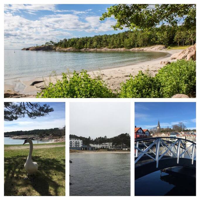 8 km gange, eller 2 min med bil til nydelige strender