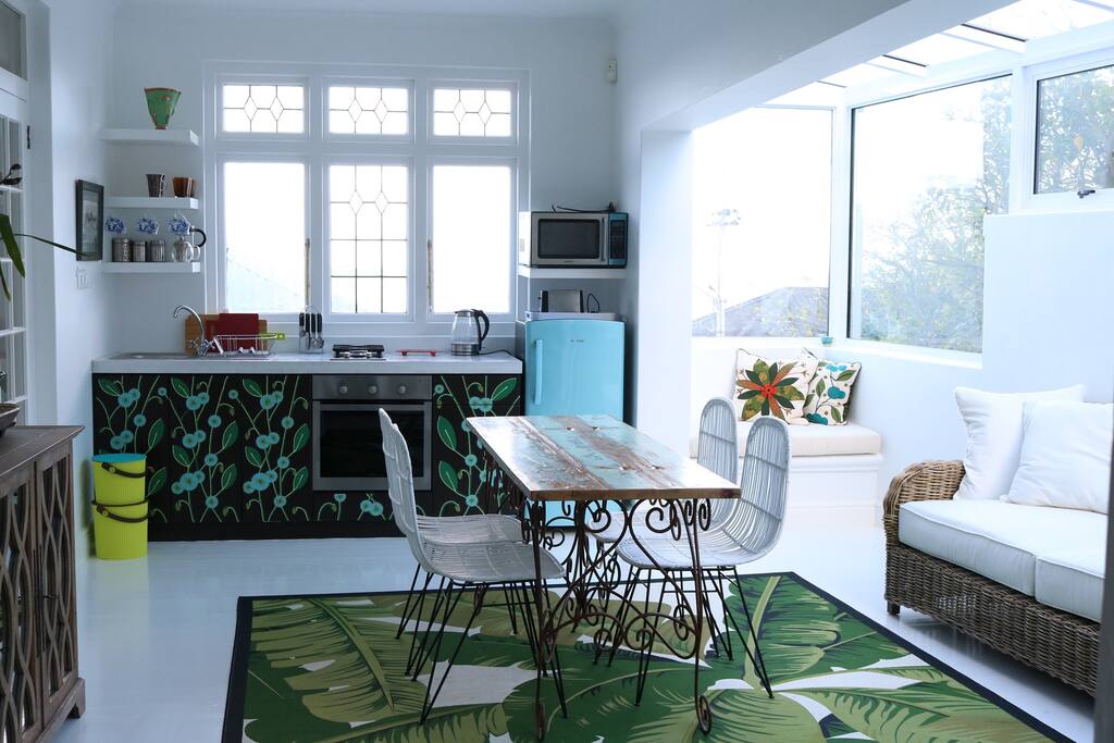 Self catering kitchen area with conservatory