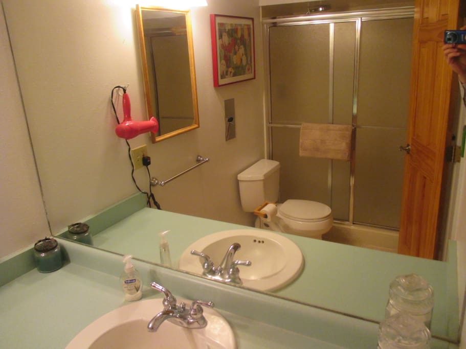The bathroom with a nice sized shower