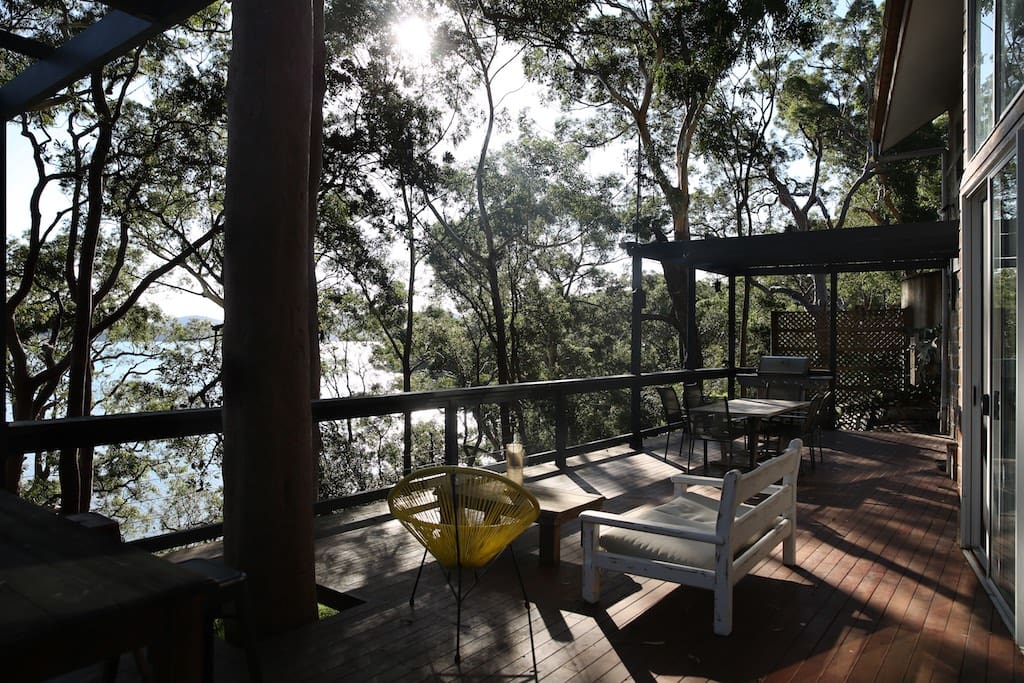 Large entertaining deck with lake views