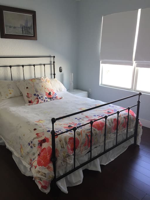 Master Bedroom is furnished with a queen bed. The room also has a remote controlled ceiling fan.