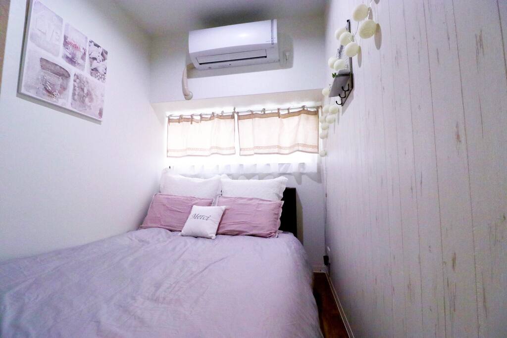 Double size bed 140cm wide.