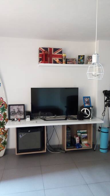 cable tv, music, conect your iPod and listen your music, read magazines... you re in at home
:)