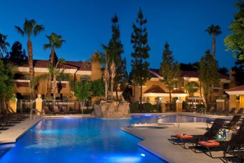 This is the pool during the day .There are sun loungers. We provide the pool towels