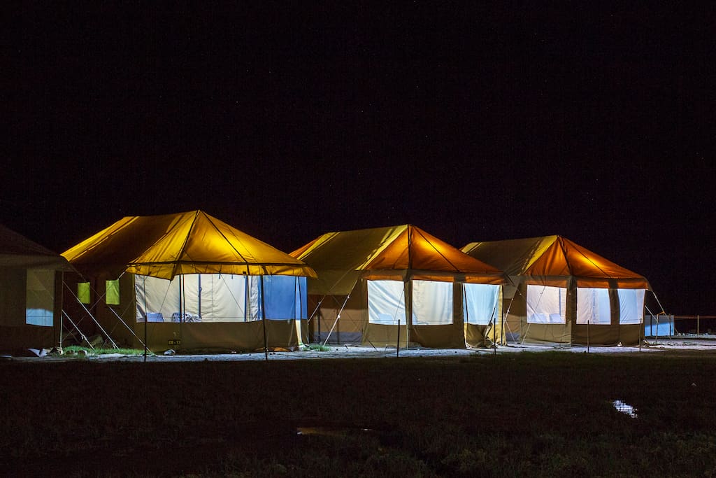 Camps with solar light in the evening.