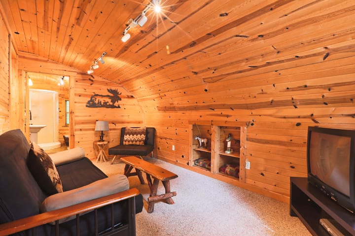 Loft space with futon and TV