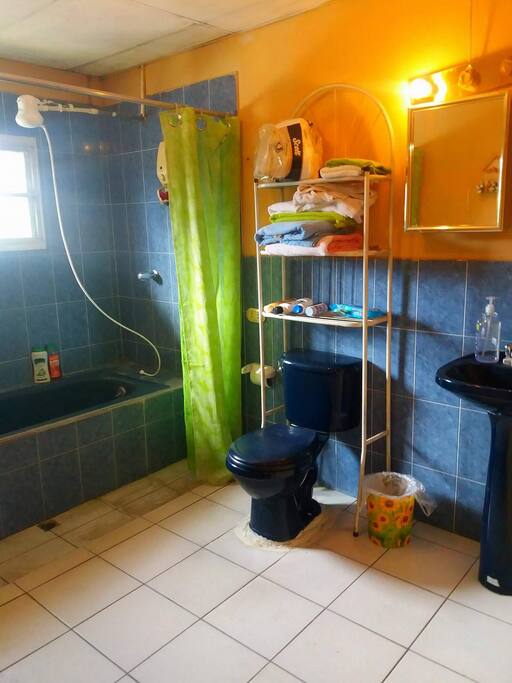 Baño con tina y ducha caliente