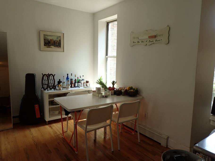 bar and dining area with vegetables