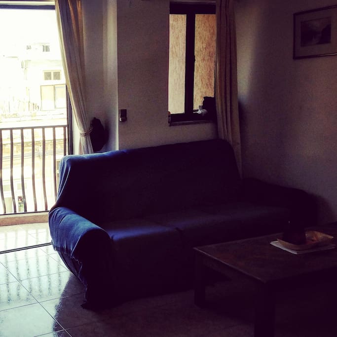 The living room (couch, armchair and table)