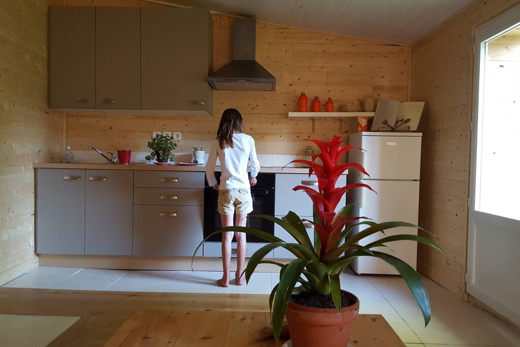 Espace cuisine donnant sur le salon