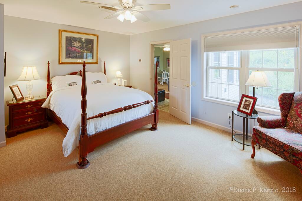 Bedroom, looking towards Living Room Door. Comy Queen Bed.