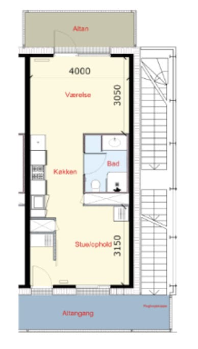 Complete drawing of the apartment. It's 59 m2 with 6 m2 balcony