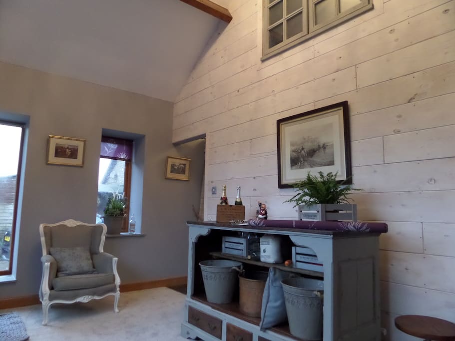 Timber wall and beams in lounge